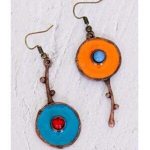 Vibrant Orange, Blue, Red & Teal Concentric Circle Bohemian Art Deco Design